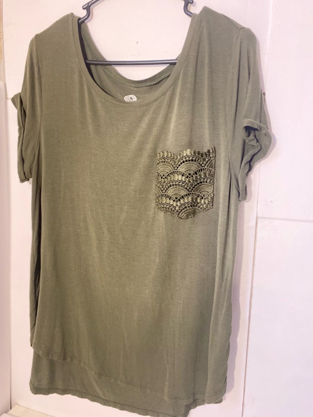 💎3 FOR $15 Women's Dark Green Lace Accent Top